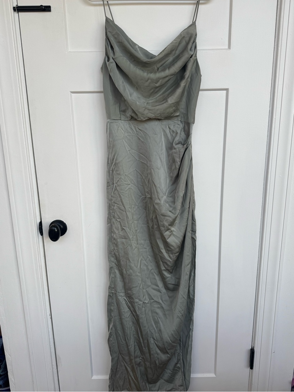 SHEIN Olive Green Satin Cowl Neck Maxi Dress